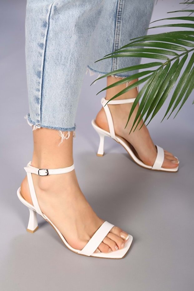 Women's Venna White Skin Single Strap Heeled Shoes