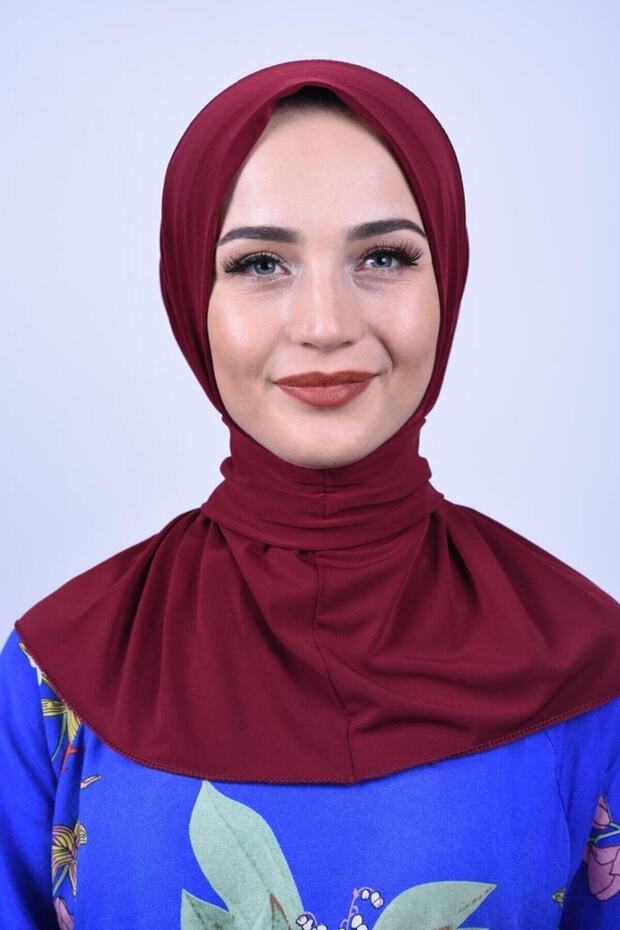 Women's Hijab Snap Neck Collar Hijap Bonnet Shawl - Claret Red
