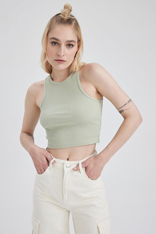 Fitted Halter Neck Ribbed Camisole Athlete U0357az23sm