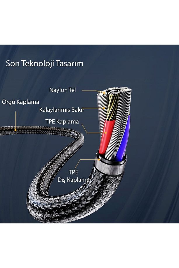 Type-C to 3.5mm Aux Ses Kablosu Hi-Fi Ses Kalitesi Kırılmaz Hasır Örgü Alüminyum Gövde 1 Metre - 7