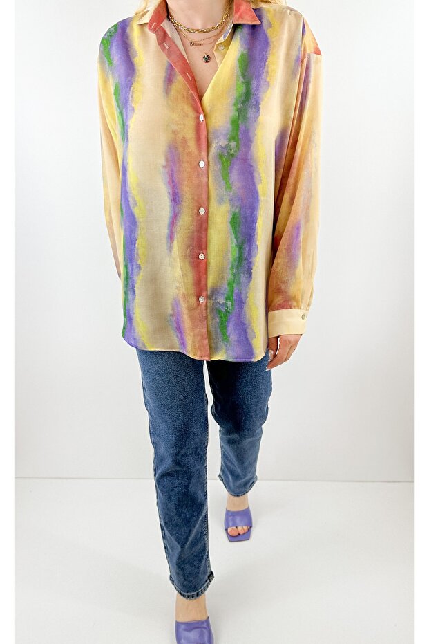 Batik desenli rami gömlek - 2