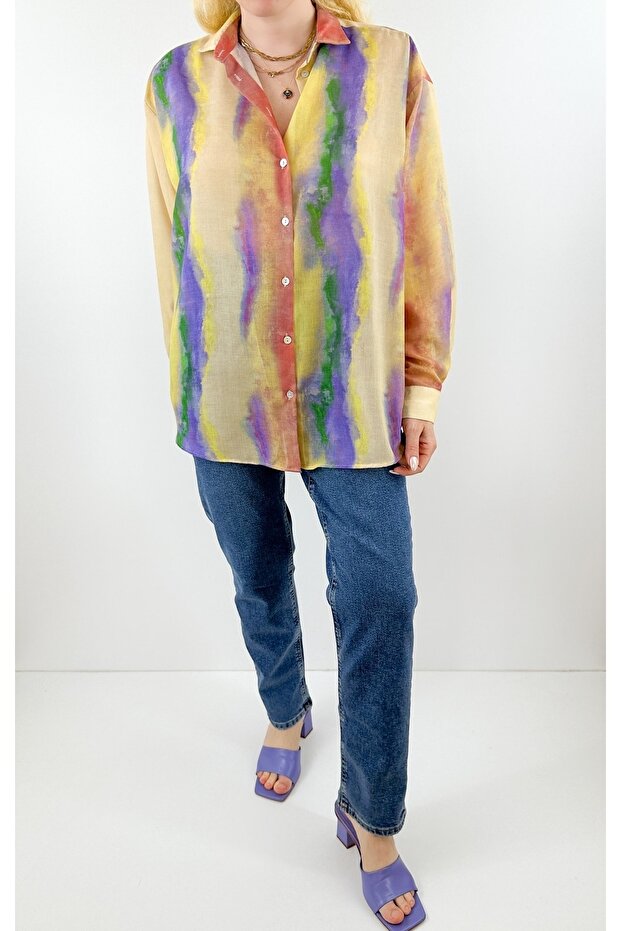 Batik desenli rami gömlek - 3