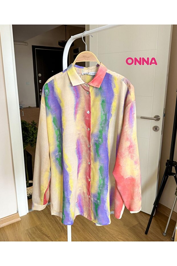 Batik desenli rami gömlek - 4