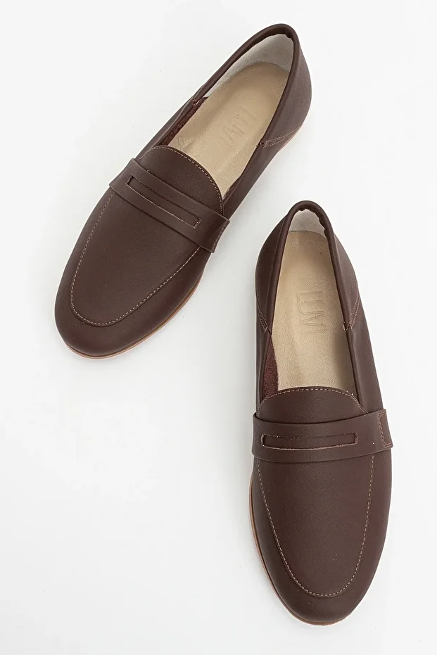 F05 Kahve Cilt Hakiki Deri Kadın Loafer Ayakkabı - 3
