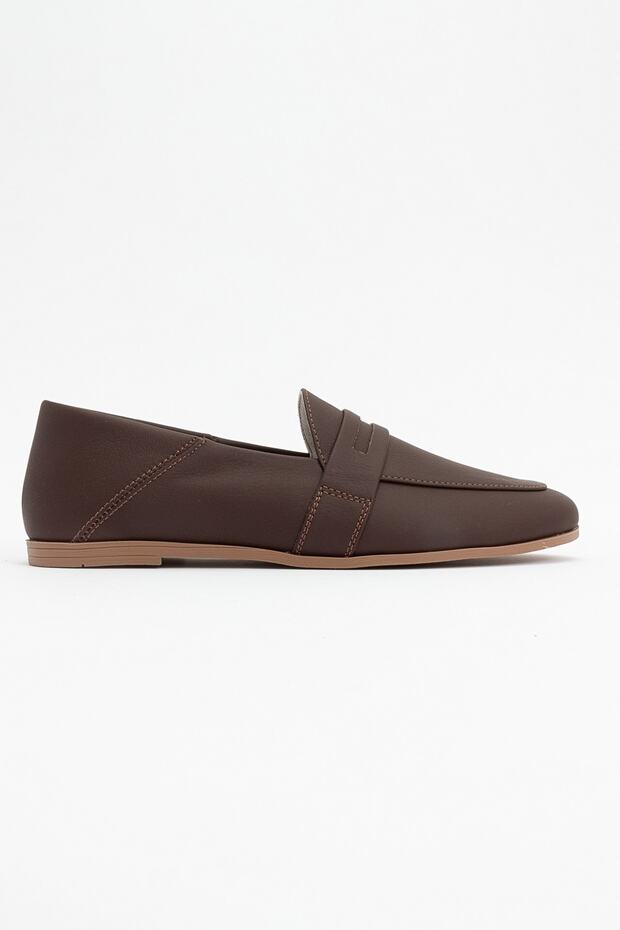 F05 Kahve Cilt Hakiki Deri Kadın Loafer Ayakkabı - 7