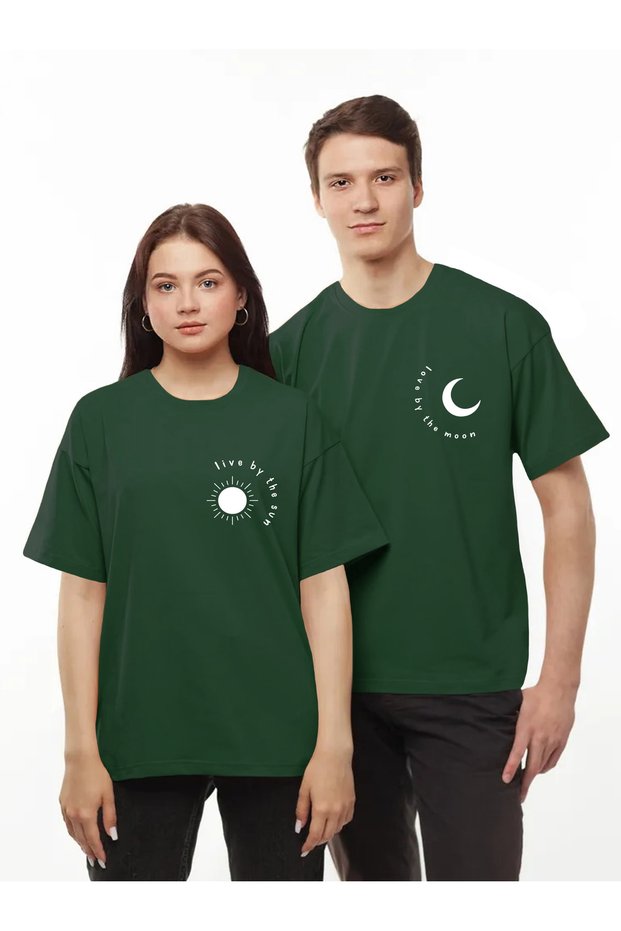 Moon Sun Printed T-Shirt Dear Couple Team Moon Sun Oversize Couple T-Shirt