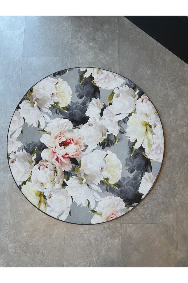 Round Carpet Mira 1434 with Peony Pattern Floral Woven Base Mira 1434