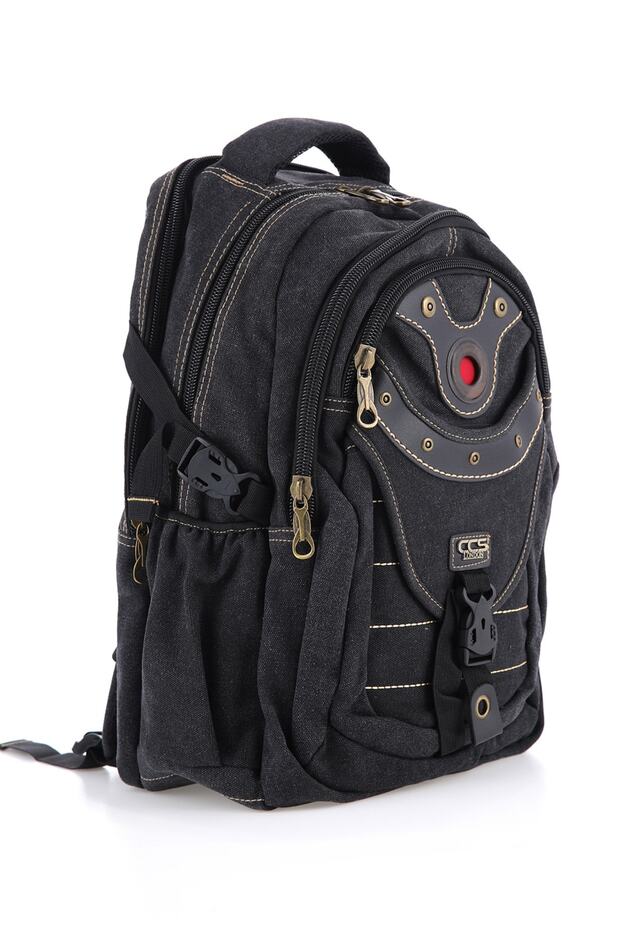 ÇÇS Siyah Ccs51405 Kanvas Kumaş Unisex Suya Dayanıklı Çok Cepli Sırt Çantası - 2