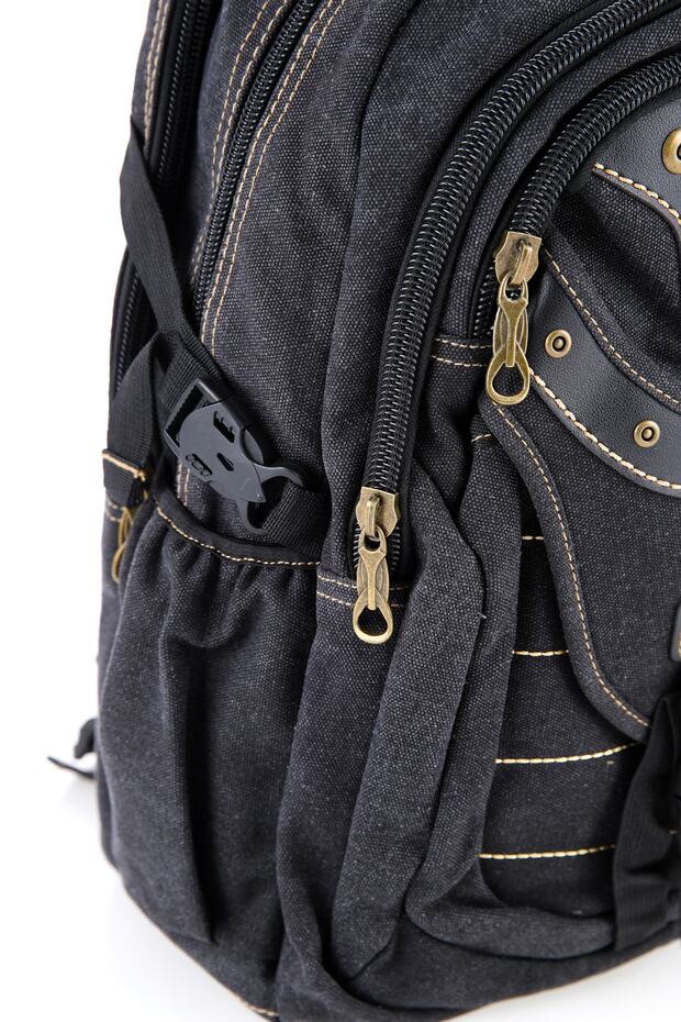 ÇÇS Siyah Ccs51405 Kanvas Kumaş Unisex Suya Dayanıklı Çok Cepli Sırt Çantası - 4