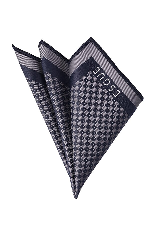 Gray - Navy Blue Patterned Collar Handkerchief - 1
