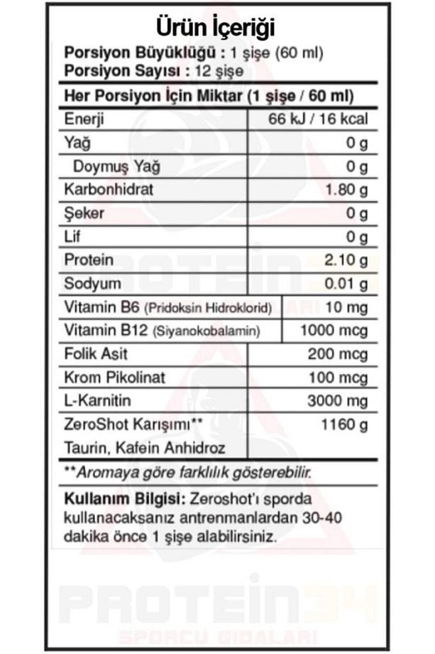 Zeroshot 60 ml 3000 Mg L-carnitine 12 Adet - Çilek Aroma - - 3