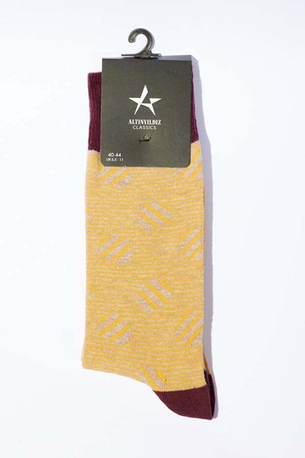 Men's Claret Red Mustard Patterned Socks