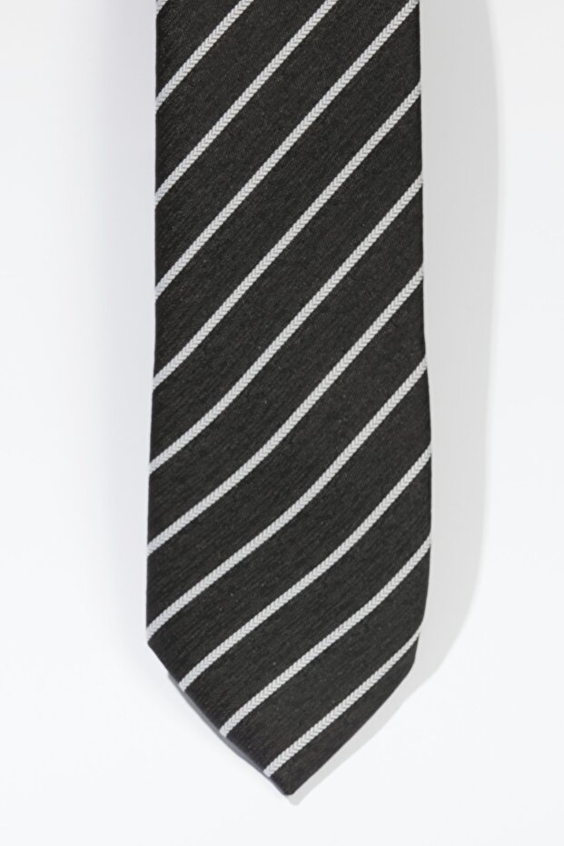 Men's Anthracite-White Patterned Tie - 2