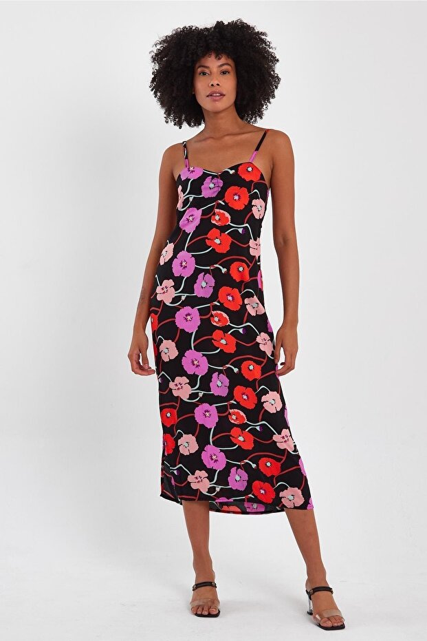 SIRT GİPELİ DEKOLTELİ YIRTMAÇLI ELBİSE (B23-0084) - 2