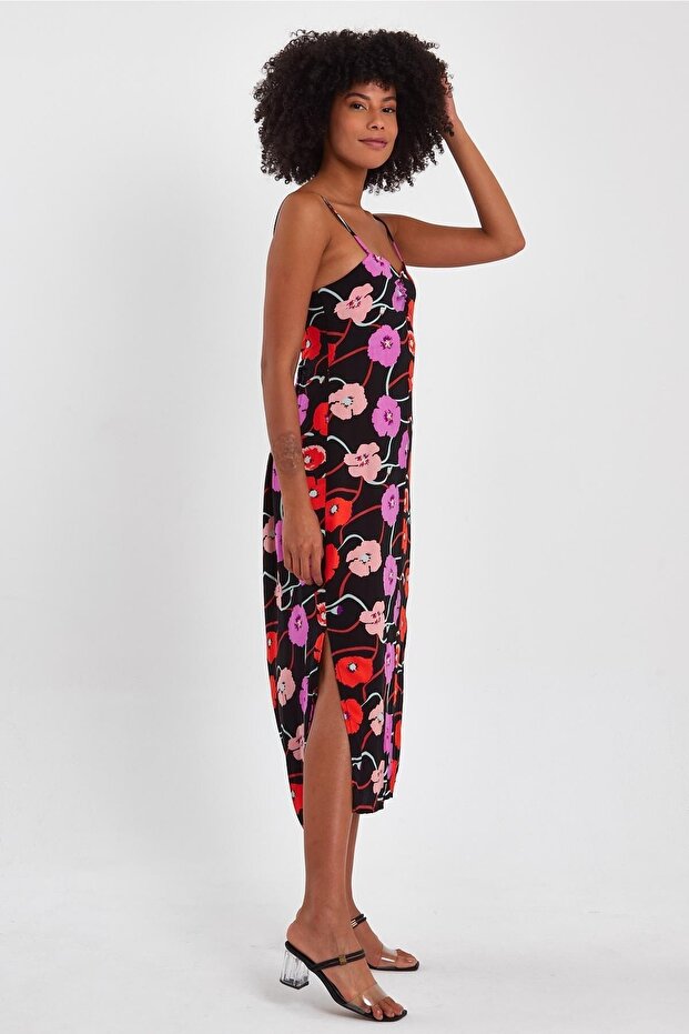 SIRT GİPELİ DEKOLTELİ YIRTMAÇLI ELBİSE (B23-0084) - 4