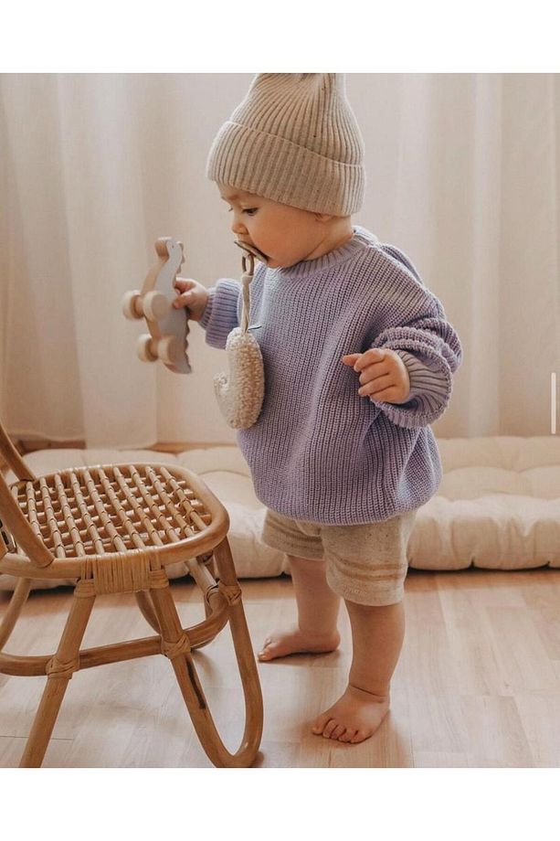 Unisex Bebek, Çocuk Bisiklet Yaka Oversize Triko Kazak 6 Ay-5 Yaş - 6