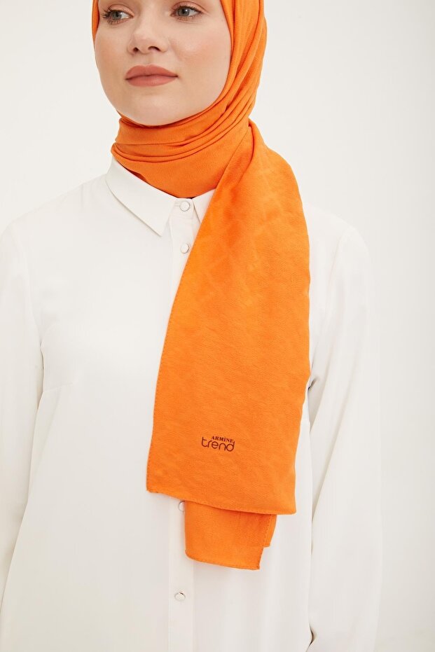 Baklava Desen Pamuksu Dokulu Jazz Şal Turuncu - 2