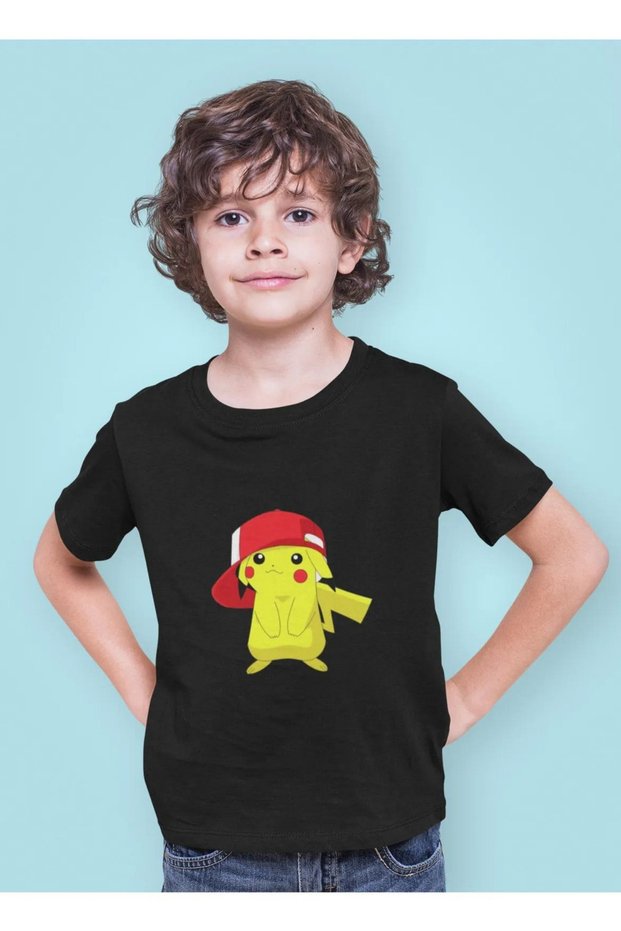 POKEMON Printed Unisex Black Short Sleeve Children's T-Shirt