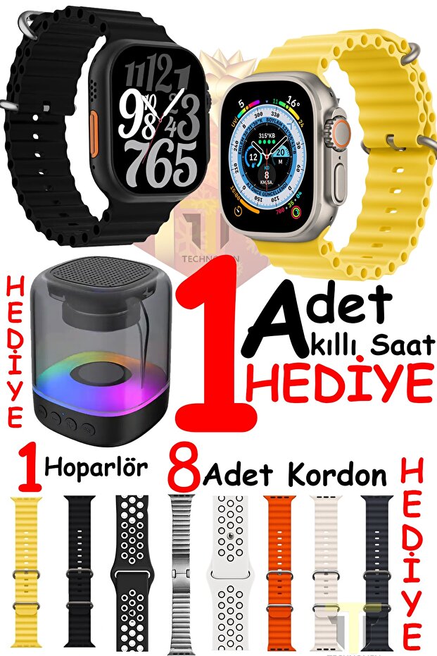 Akıllı Saat Y80 Premium 8 Kordon Saat ve Hoparlör Hediyeli Smart Watch - 1