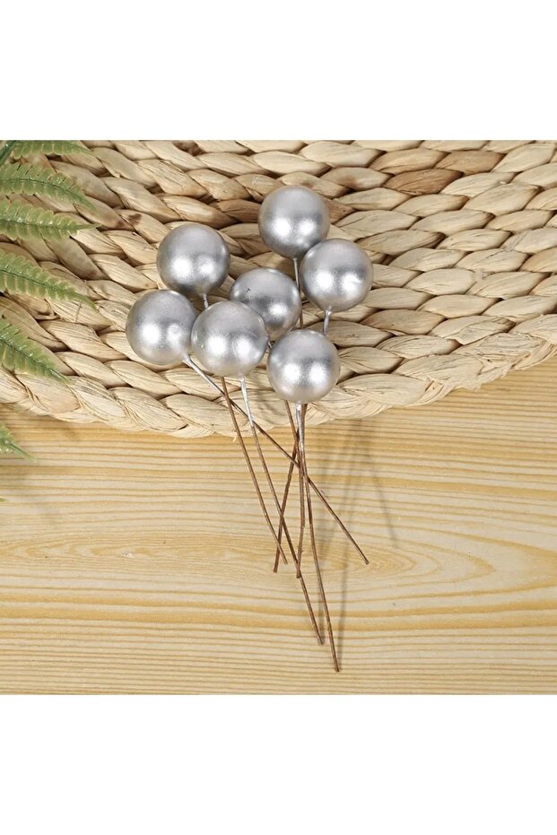 Mini Stringed Berry Ornament Silver 20 Pieces