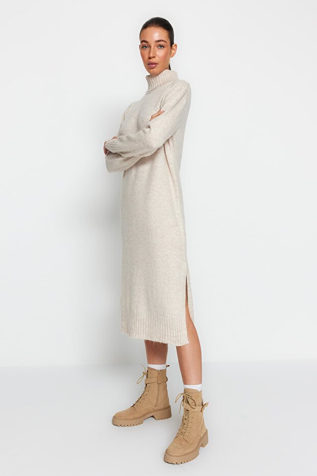 Stone Midi Wide Fit Mäkké textúrované úpletové šaty TWOAW24EL00034 - 3