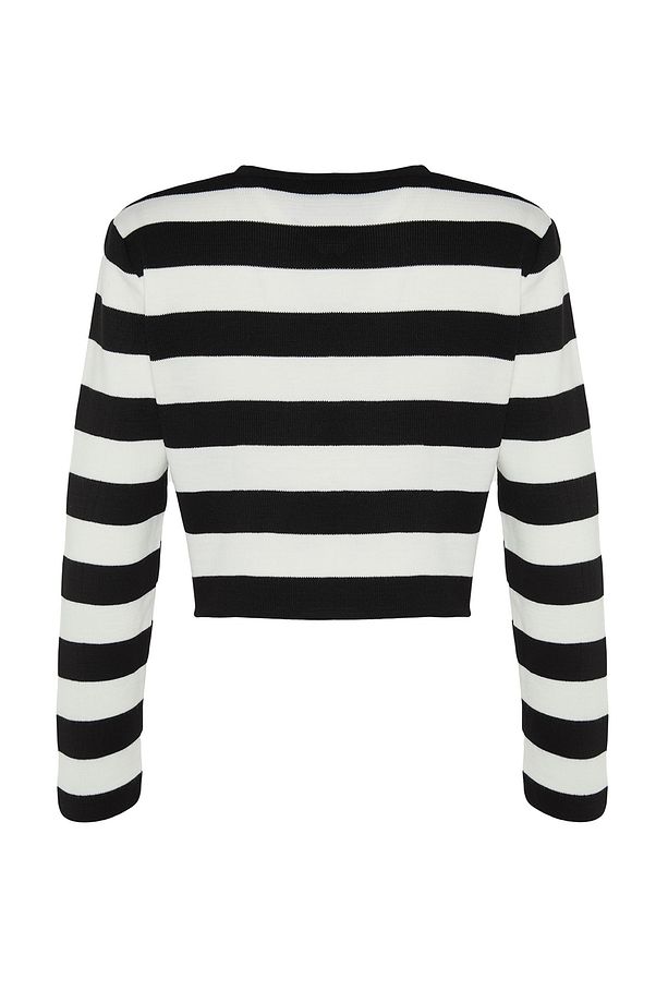 Siyah Crop Basic Çizgili Triko Kazak TWOAW23KZ00034 - 8