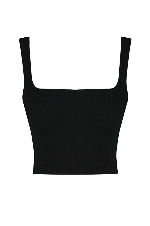 Siyah Crop Yumuşak Dokulu Bluz-Hırka Triko Takım TWOAW21HI0107 - 7