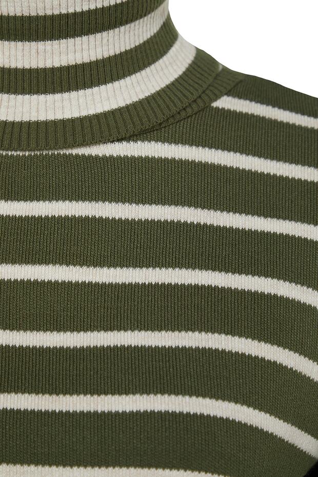 Haki Çizgili Crop Triko Kazak TWOAW24KZ00627 - 7