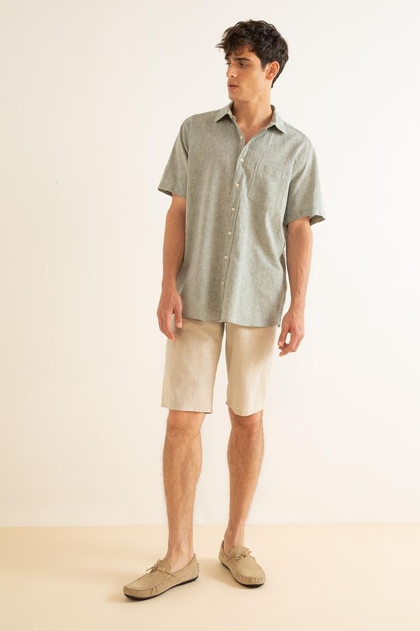 Regular Fit Bermuda Keten Karışımlı Şort - 3