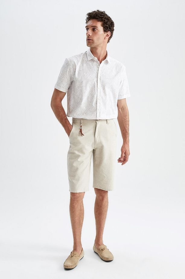 Regular Fit Bermuda Keten Karışımlı Şort - 5
