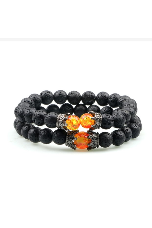 Mens - Womens Unisex Bracelet Black Lava Stone Bracelet 2 Pieces Bracelet Birthday Gift