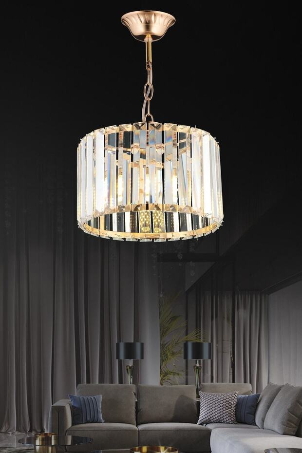 Ultra Home Colesium Model Kristal Modern Estetik Yatak Mutfak Oturma Salon Çocuk Odası Gold Taşlı 25 Lik Avize