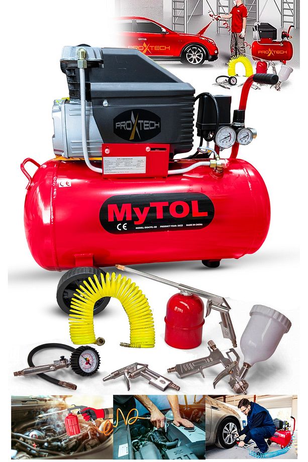Full Paket En Çok Tercih Edilen 2HP 50 LtHava Kompresörü Boya,Lastik,Mazot Temizleme 5PCS Havalı Set - 1