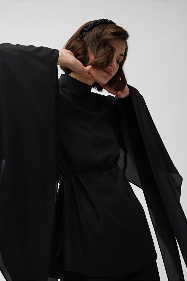 Černá tunika s rukávy - 2