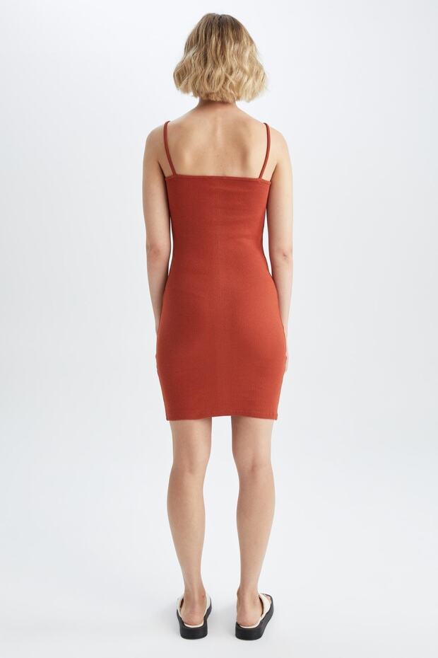 Regular Fit Askılı Yazlık Mini Elbise - 4