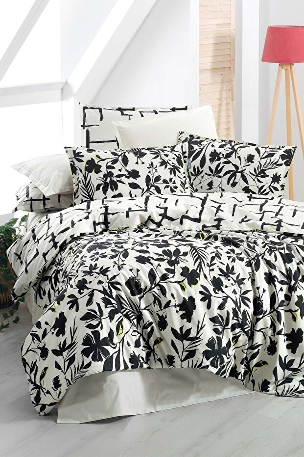 Amanda Black Double 100% Cotton Fancy Poplin Duvet Cover Set