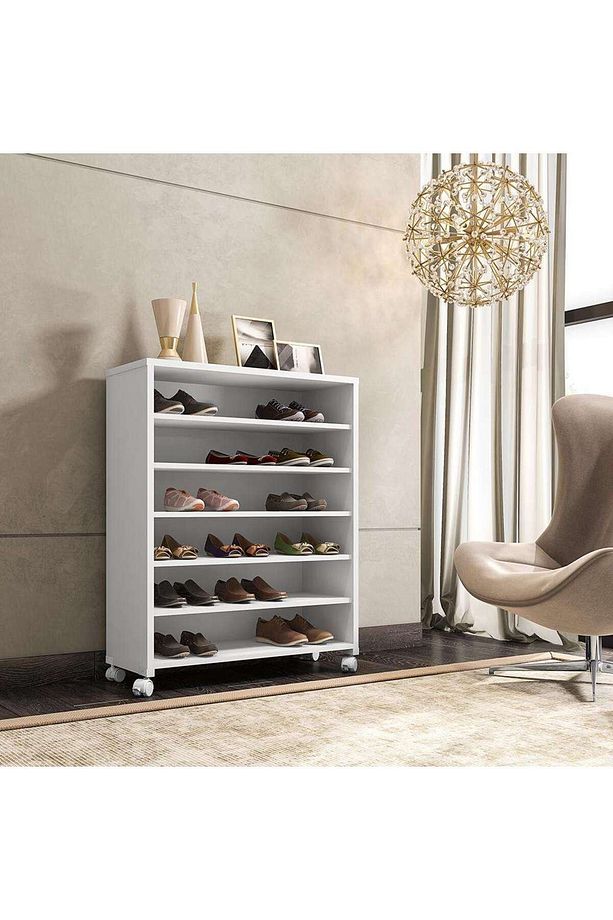 Beyaz Ayakkabılık Rafı, %100 Mdf Ayakkabılık, Tekerlekli Ayakkabılık Raf, Ayakkabı Standı - 1