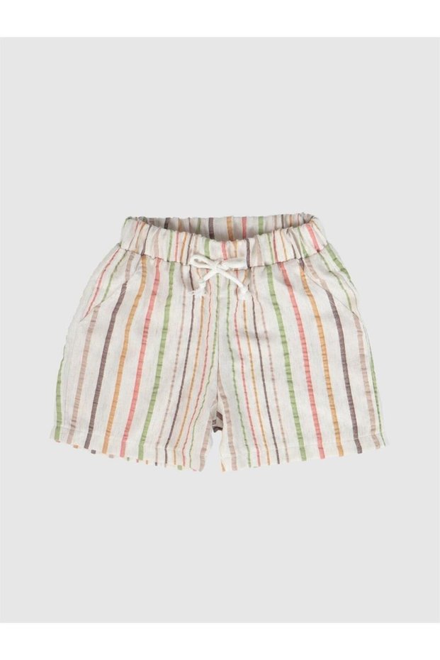 Muslin Children's Shorts with Elastic Waist Cotton Colored Stripes