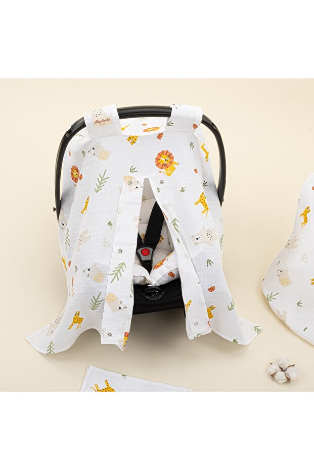 9 Parça Set - Aslan - Puset Seti,Müslin Örtü,Önlük Mendil Set,Emzirme Önlüğü - 2