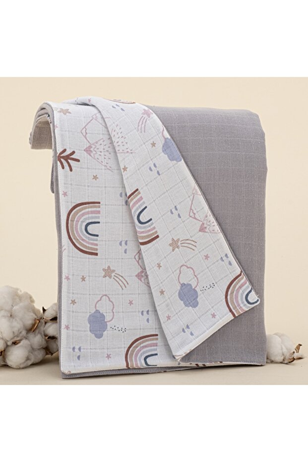 Double Sided Muslin Cover - Gray Muslin - Pastel Rainbow