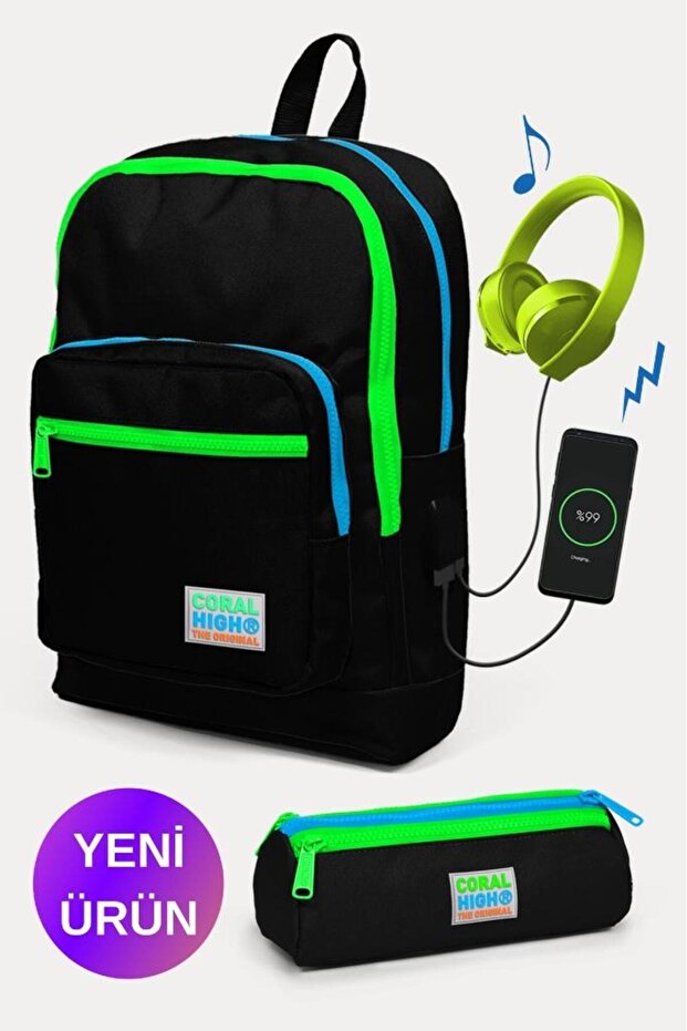 Kids Black USB 2-Piece School Bag Set GOSET0223817
