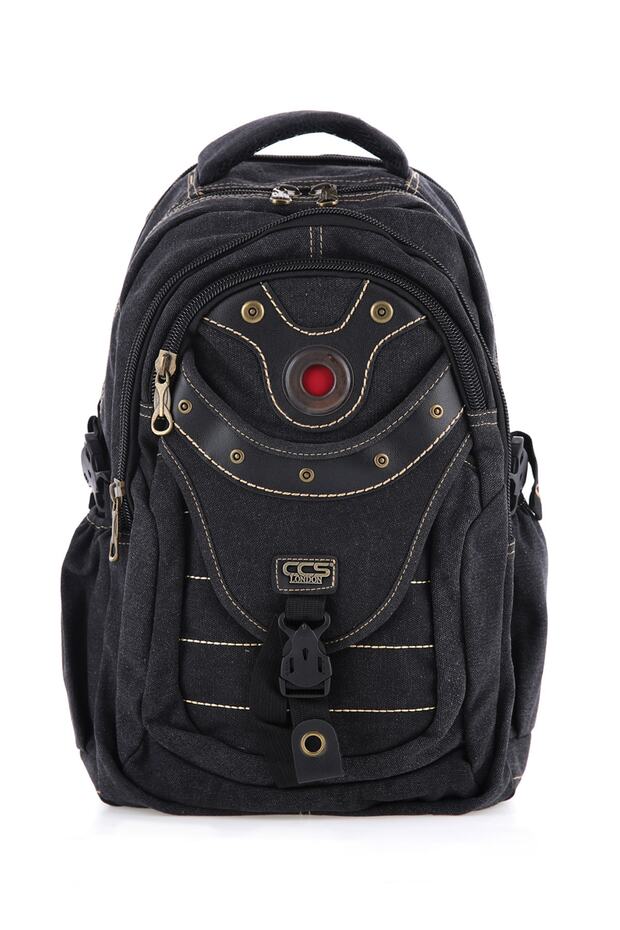 ÇÇS Siyah Ccs51405 Kanvas Kumaş Unisex Suya Dayanıklı Çok Cepli Sırt Çantası - 1