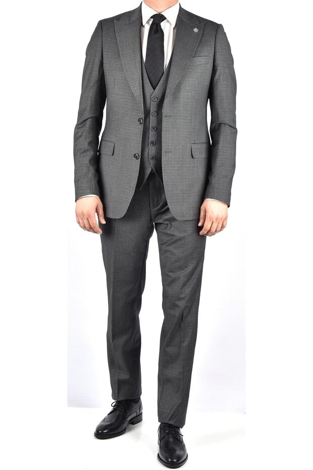 TK 40 2023-STriped VEST SLIMFIT SUIT DRESS/GREY/54 SIZE - 6 DROPS