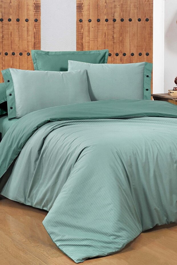 New Fancy Stripe Dark Green Double 100% Cotton Striped Duvet Cover Set