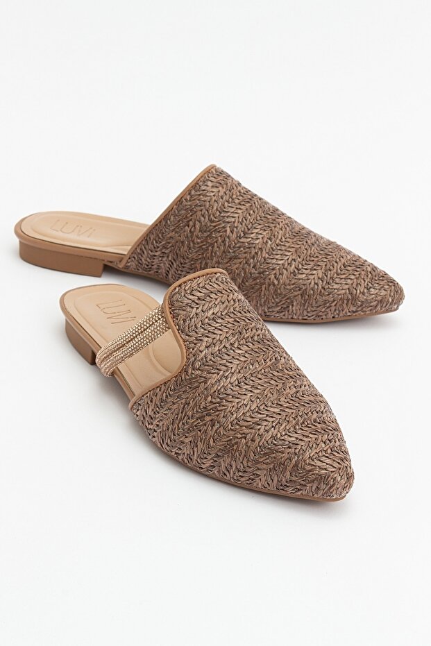 PESA Brown Straw Stone Women's Slippers