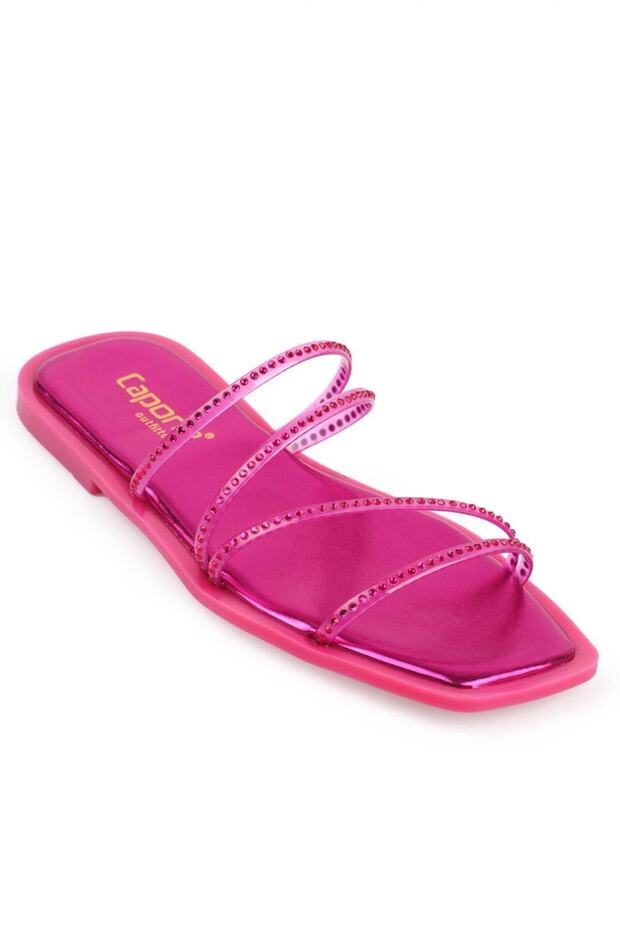 Capone Blunt Toe köves szalagos, lapos sarkú fukszia női papucs - 2