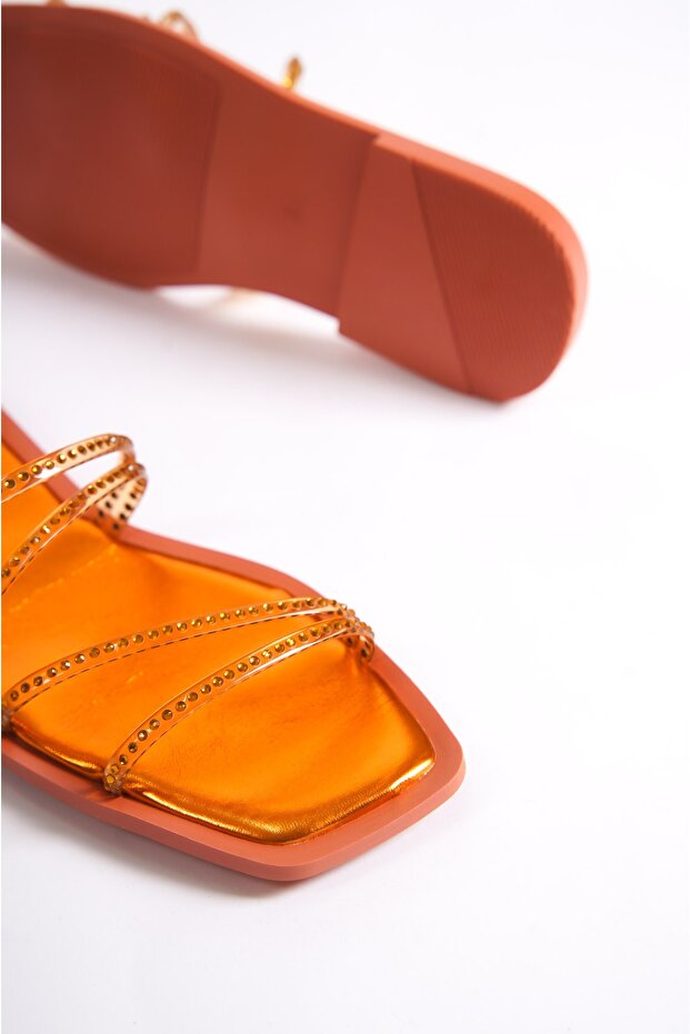 Capone Blunt Toe Stone Banded lapos sarkú narancssárga női papucs - 6