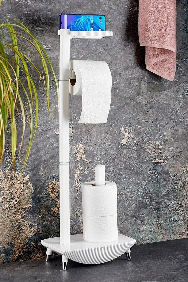 Lüx Çok Fonksiyonlu Ayaklı Wc Set Yedek Tuvalet Kağıtlıklı Telefon Holder ve Ayaklı - 1