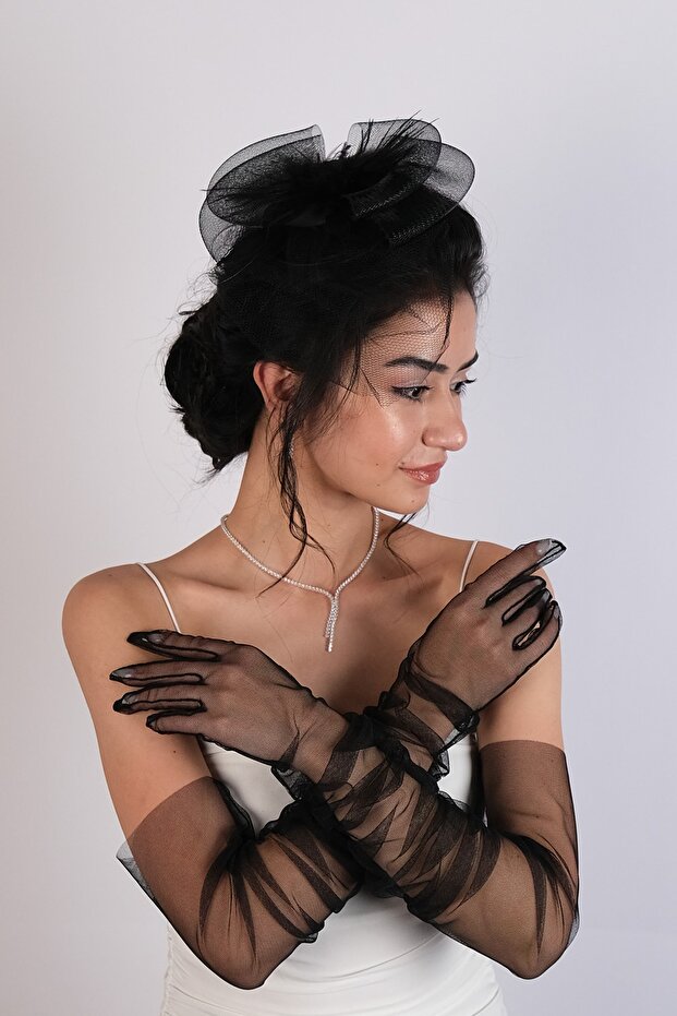 Plain Long Costume Gloves And Costume Voilet Set
