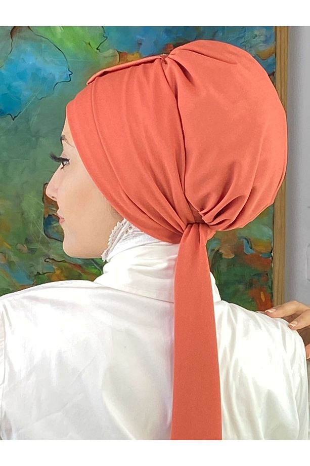 Hürrem Model Tek Biritli Atkılı Taşlı Turuncu Bone - 6